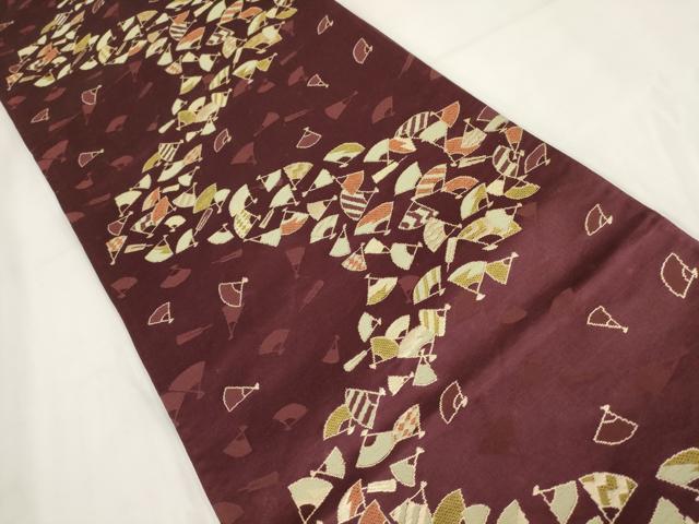 平和屋着物◎六通柄京袋帯 扇面文 金糸 正絹 逸品 AABF8069wj
