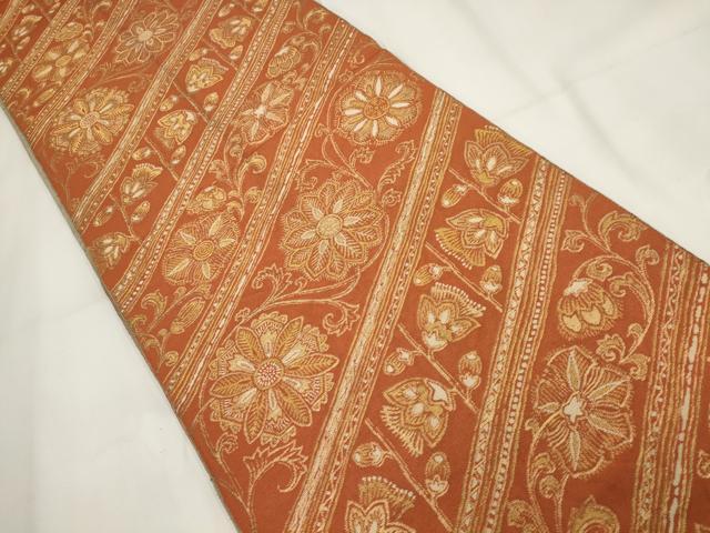 平和屋着物◎六通柄袋帯 斜め取り花文 金糸 正絹 逸品 AABF8071wj