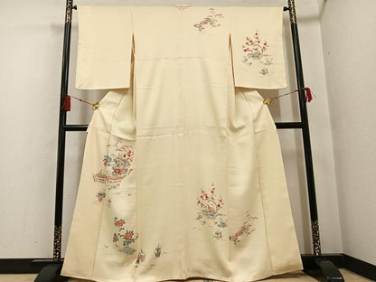 平和屋着物●訪問着 友禅 風景草花文 正絹 逸品 未使用 AABF8081ph