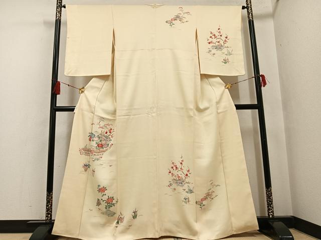 平和屋着物●訪問着 友禅 風景草花文 正絹 逸品 未使用 AABF8081ph