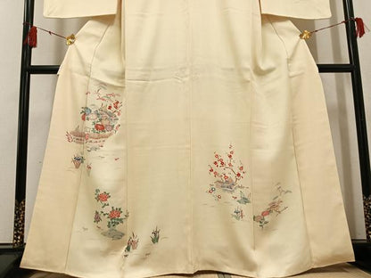 平和屋着物●訪問着 友禅 風景草花文 正絹 逸品 未使用 AABF8081ph