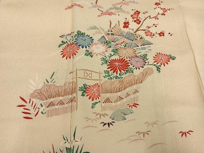平和屋着物●訪問着 友禅 風景草花文 正絹 逸品 未使用 AABF8081ph
