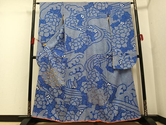 平和屋着物●豪華振袖 駒刺繍 絞り 流水草花文 正絹 逸品 AABF8083ph