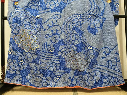 平和屋着物●豪華振袖 駒刺繍 絞り 流水草花文 正絹 逸品 AABF8083ph