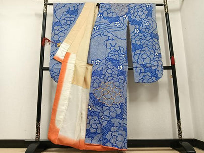 平和屋着物●豪華振袖 駒刺繍 絞り 流水草花文 正絹 逸品 AABF8083ph