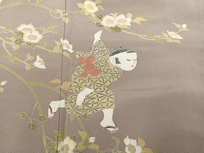 平和屋着物●訪問着 友禅 作家物 童子花文 正絹 逸品 AABF8087ph