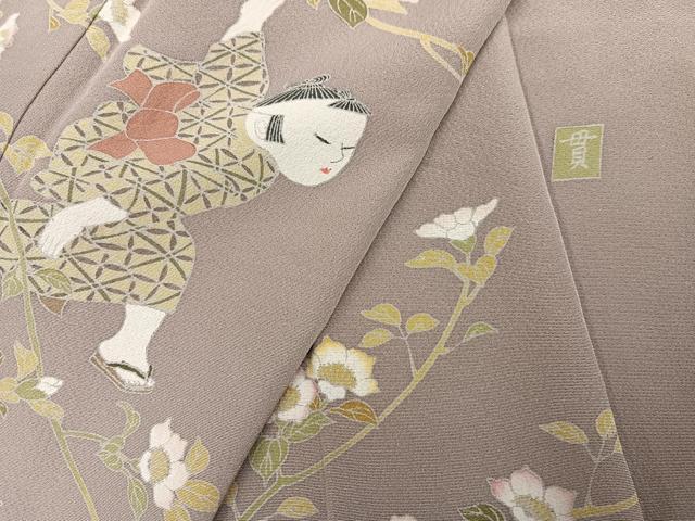 平和屋着物●訪問着 友禅 作家物 童子花文 正絹 逸品 AABF8087ph
