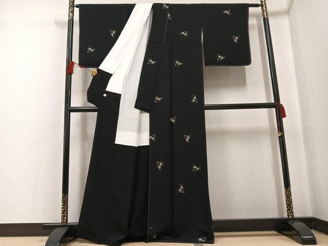平和屋着物●上質な小紋 草花文 黒地 金彩 正絹 逸品 AABF8088ph