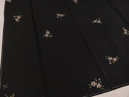 平和屋着物●上質な小紋 草花文 黒地 金彩 正絹 逸品 AABF8088ph