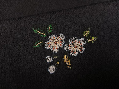 平和屋着物●上質な小紋 草花文 黒地 金彩 正絹 逸品 AABF8088ph