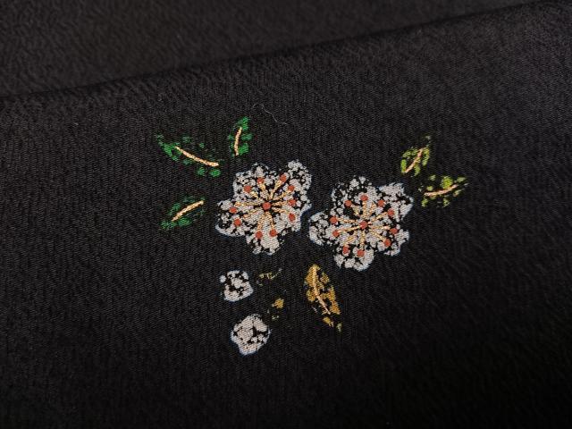 平和屋着物●上質な小紋 草花文 黒地 金彩 正絹 逸品 AABF8088ph