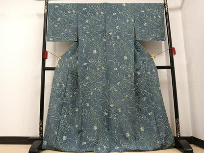 平和屋着物●上質な小紋 草花文 正絹 逸品 AABF8091ph