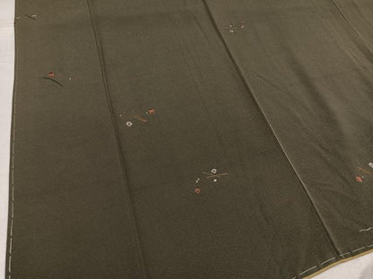平和屋着物●上質な小紋 刺繍 梅芝文 正絹 逸品 未使用 AABF8095ph