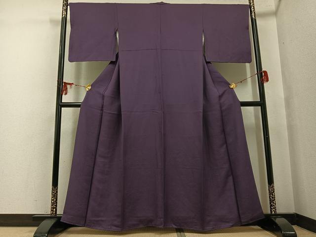 平和屋着物●上質な色無地 草花地紋 滅紫色 正絹 逸品 AABF8101ph