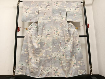 平和屋着物●上質な小紋 友禅 流水葡萄蔦の葉文 金銀彩 正絹 逸品 未使用 AABF8103ph