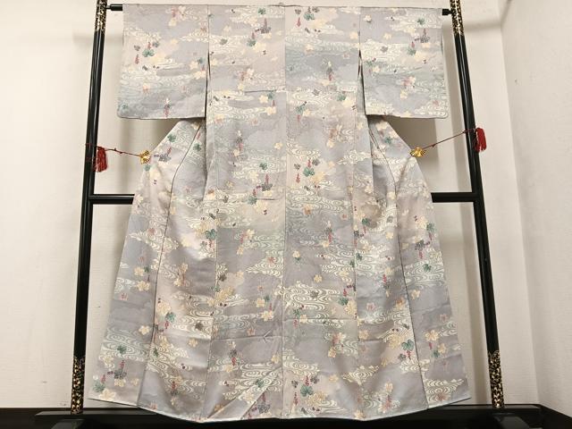 平和屋着物●上質な小紋 友禅 流水葡萄蔦の葉文 金銀彩 正絹 逸品 未使用 AABF8103ph