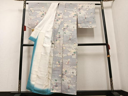 平和屋着物●上質な小紋 友禅 流水葡萄蔦の葉文 金銀彩 正絹 逸品 未使用 AABF8103ph