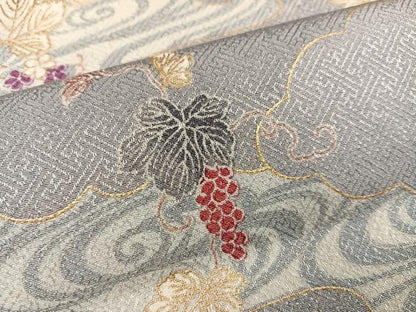 平和屋着物●上質な小紋 友禅 流水葡萄蔦の葉文 金銀彩 正絹 逸品 未使用 AABF8103ph