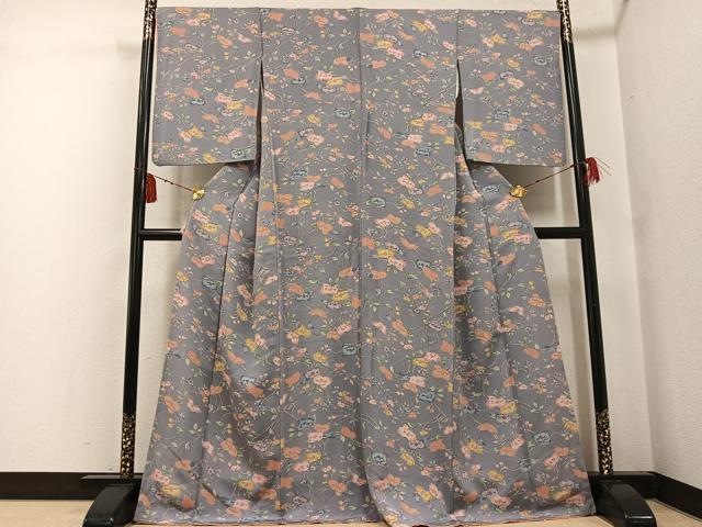 平和屋着物●上質な小紋 型染め 枝花文 正絹 逸品 AABF8104ph