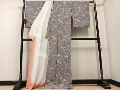 平和屋着物●上質な小紋 型染め 枝花文 正絹 逸品 AABF8104ph
