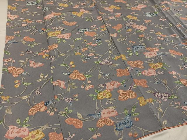 平和屋着物●上質な小紋 型染め 枝花文 正絹 逸品 AABF8104ph