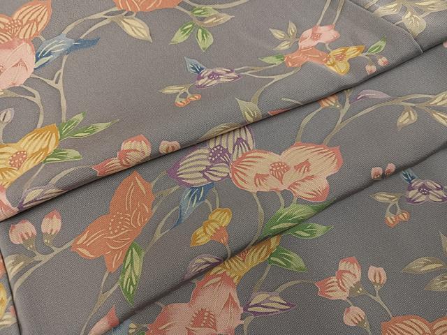 平和屋着物●上質な小紋 型染め 枝花文 正絹 逸品 AABF8104ph