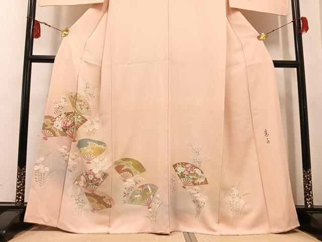 平和屋着物●京友禅の第一人者 松井青々 訪問着 扇面草花文 暈し染め 金彩 正絹 逸品 AABF8105ph