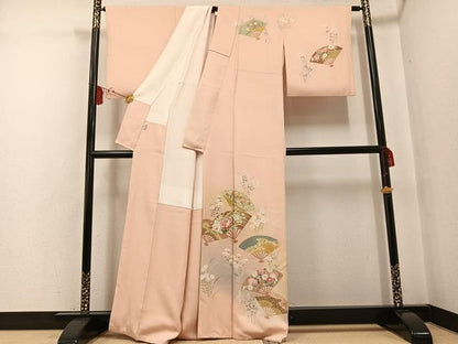 平和屋着物●京友禅の第一人者 松井青々 訪問着 扇面草花文 暈し染め 金彩 正絹 逸品 AABF8105ph