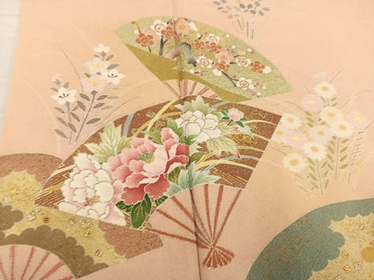 平和屋着物●京友禅の第一人者 松井青々 訪問着 扇面草花文 暈し染め 金彩 正絹 逸品 AABF8105ph