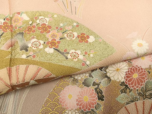 平和屋着物●京友禅の第一人者 松井青々 訪問着 扇面草花文 暈し染め 金彩 正絹 逸品 AABF8105ph