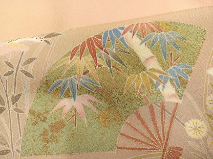 平和屋着物●京友禅の第一人者 松井青々 訪問着 扇面草花文 暈し染め 金彩 正絹 逸品 AABF8105ph