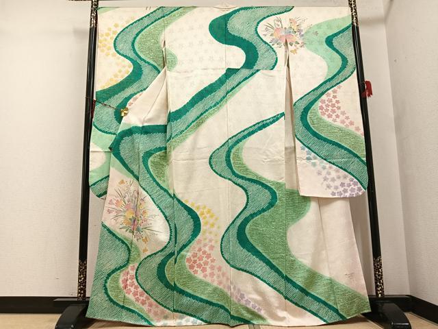 平和屋着物●豪華振袖 絞り 草花文 正絹 逸品 AABF8106ph