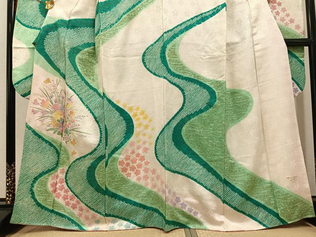 平和屋着物●豪華振袖 絞り 草花文 正絹 逸品 AABF8106ph