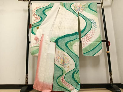 平和屋着物●豪華振袖 絞り 草花文 正絹 逸品 AABF8106ph