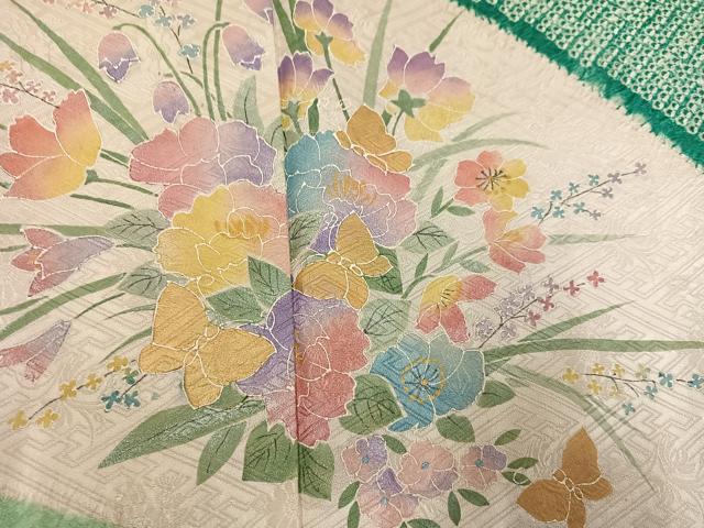 平和屋着物●豪華振袖 絞り 草花文 正絹 逸品 AABF8106ph
