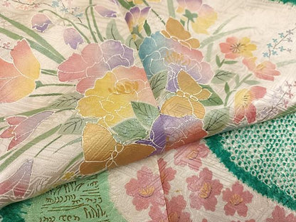 平和屋着物●豪華振袖 絞り 草花文 正絹 逸品 AABF8106ph