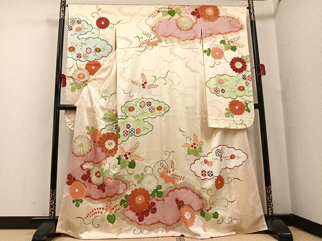 平和屋着物●豪華振袖 駒刺繍 絞り 雲重ね亀甲草花文 金彩 正絹 逸品 AABF8107ph
