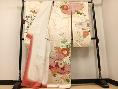 平和屋着物●豪華振袖 駒刺繍 絞り 雲重ね亀甲草花文 金彩 正絹 逸品 AABF8107ph