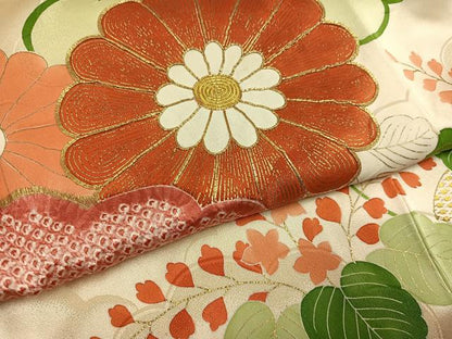 平和屋着物●豪華振袖 駒刺繍 絞り 雲重ね亀甲草花文 金彩 正絹 逸品 AABF8107ph