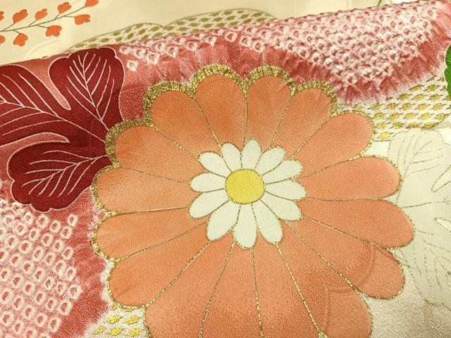 平和屋着物●豪華振袖 駒刺繍 絞り 雲重ね亀甲草花文 金彩 正絹 逸品 AABF8107ph