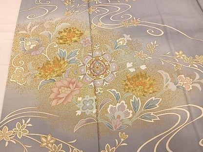 平和屋着物●豪華色留袖 駒刺繍 流水草花文 暈し染め 金彩 正絹 逸品 AABF8108ph