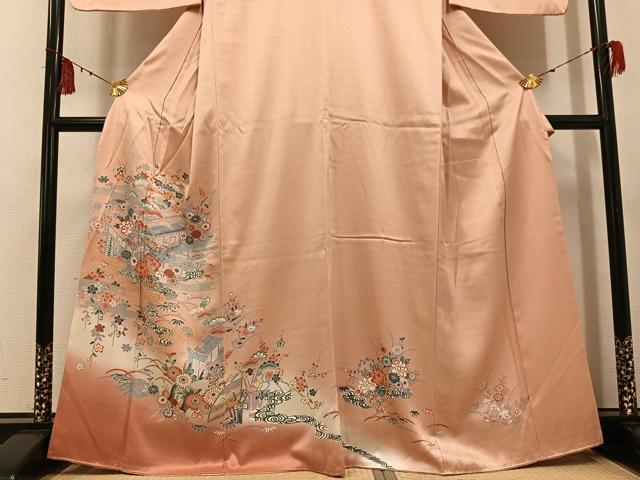 平和屋着物●訪問着 松竹梅御所車風景文 暈し染め 金彩 正絹 逸品 AABF8109ph