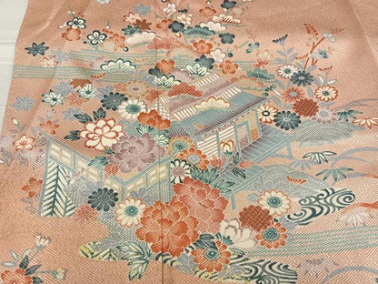 平和屋着物●訪問着 松竹梅御所車風景文 暈し染め 金彩 正絹 逸品 AABF8109ph