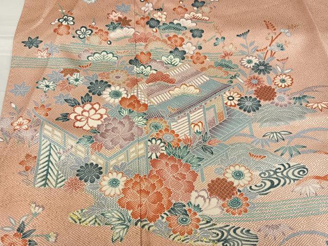 平和屋着物●訪問着 松竹梅御所車風景文 暈し染め 金彩 正絹 逸品 AABF8109ph