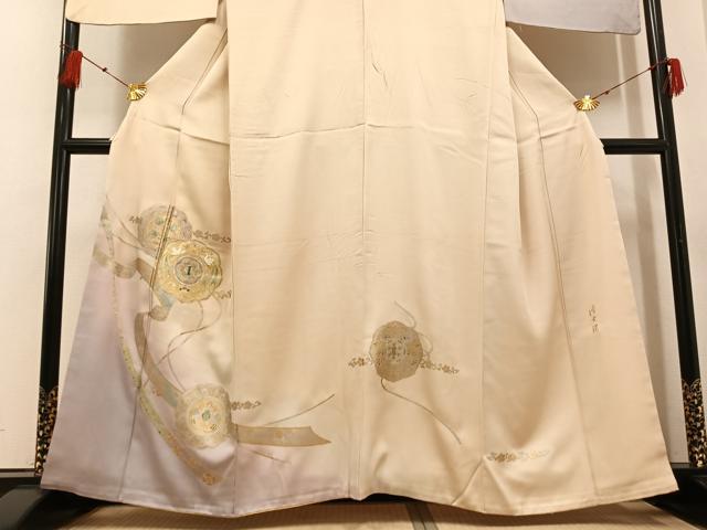 平和屋着物●螺鈿作家 藤本隆士 訪問着 花鳥鏡裏文 暈し染め 金銀彩 正絹 逸品 AABF8111ph