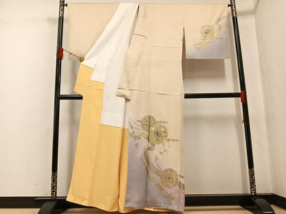 平和屋着物●螺鈿作家 藤本隆士 訪問着 花鳥鏡裏文 暈し染め 金銀彩 正絹 逸品 AABF8111ph