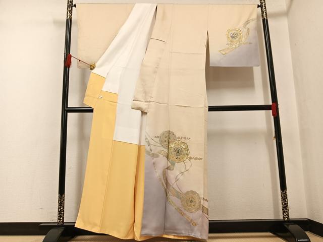 平和屋着物●螺鈿作家 藤本隆士 訪問着 花鳥鏡裏文 暈し染め 金銀彩 正絹 逸品 AABF8111ph