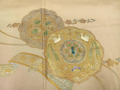 平和屋着物●螺鈿作家 藤本隆士 訪問着 花鳥鏡裏文 暈し染め 金銀彩 正絹 逸品 AABF8111ph