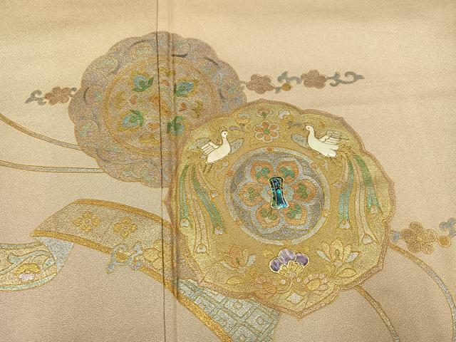 平和屋着物●螺鈿作家 藤本隆士 訪問着 花鳥鏡裏文 暈し染め 金銀彩 正絹 逸品 AABF8111ph