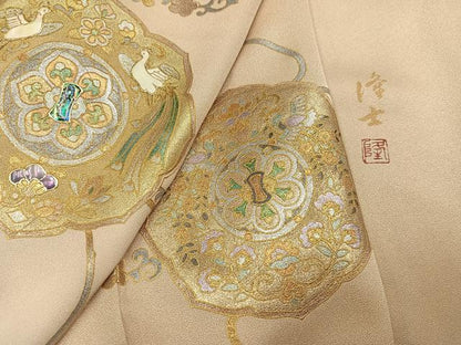 平和屋着物●螺鈿作家 藤本隆士 訪問着 花鳥鏡裏文 暈し染め 金銀彩 正絹 逸品 AABF8111ph